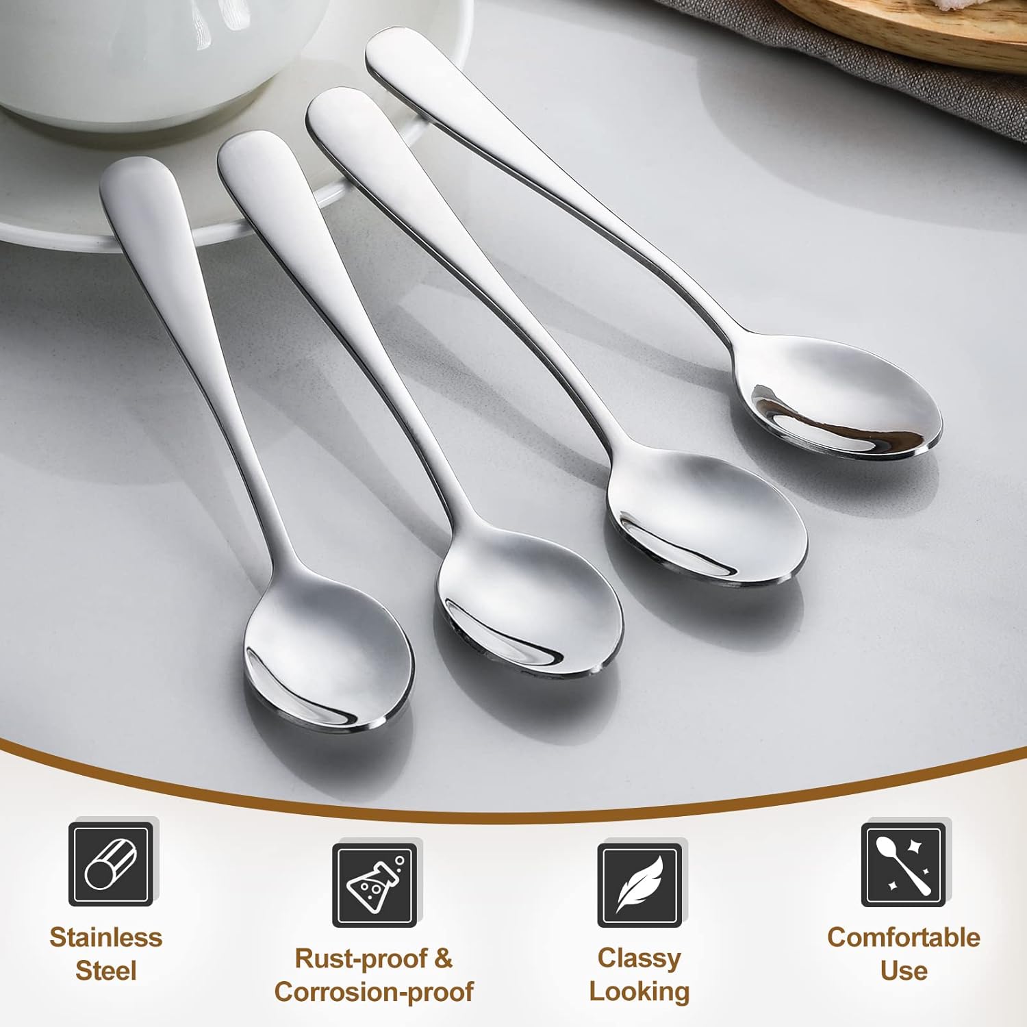 12-Piece Demitasse Espresso Spoons, 4 Inches Stainless Steel Mini Coffee Spoons - Image 3