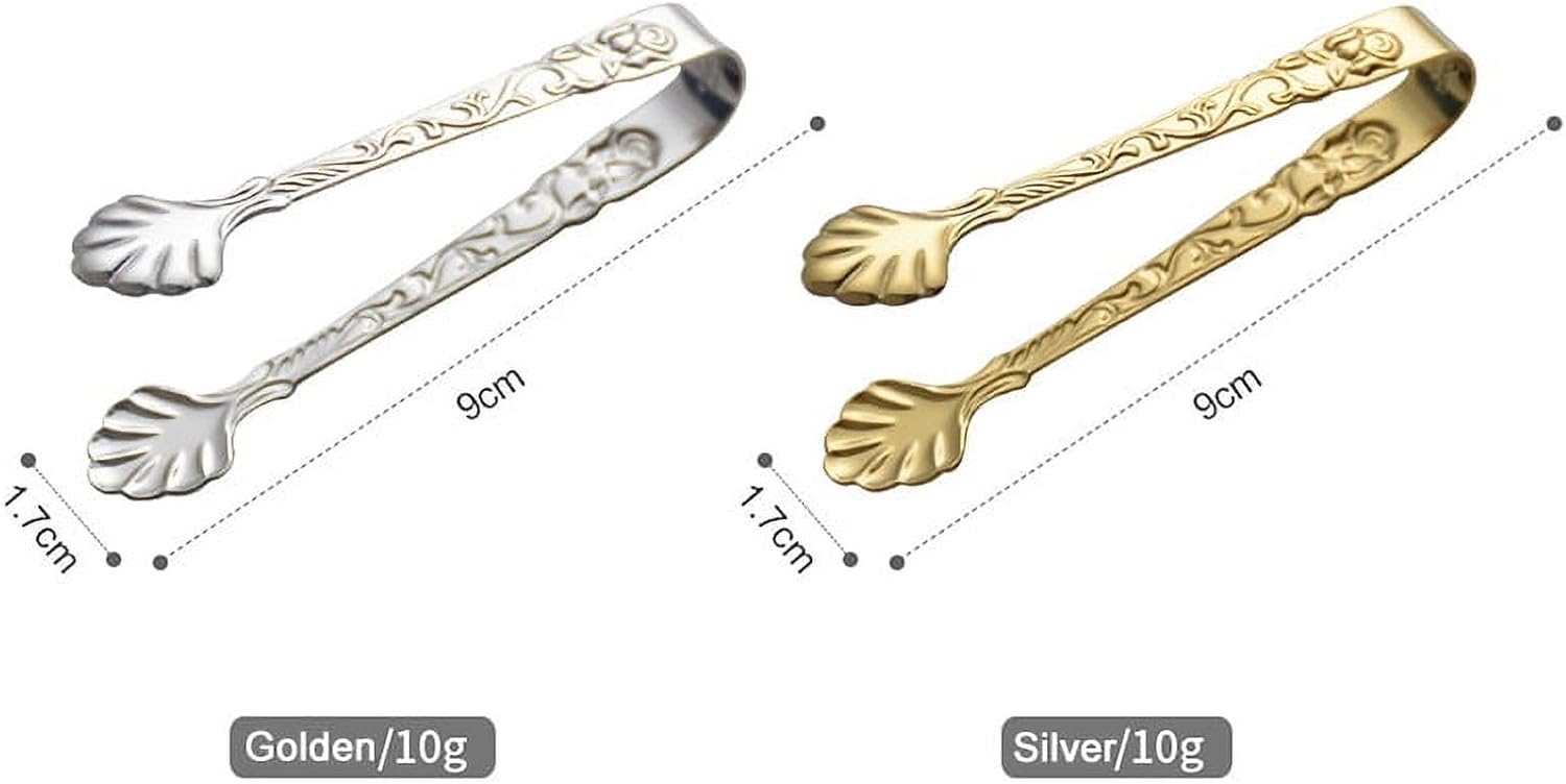 Gold Mini Serving Tongs, Vintage Rose Relief Handle Ice Cube Clips Sugar Tongs, Stainless Steel Sugar Cube Tongs, for Tea Coffee Appetizers Desserts Sugar Tongs - Image 1
