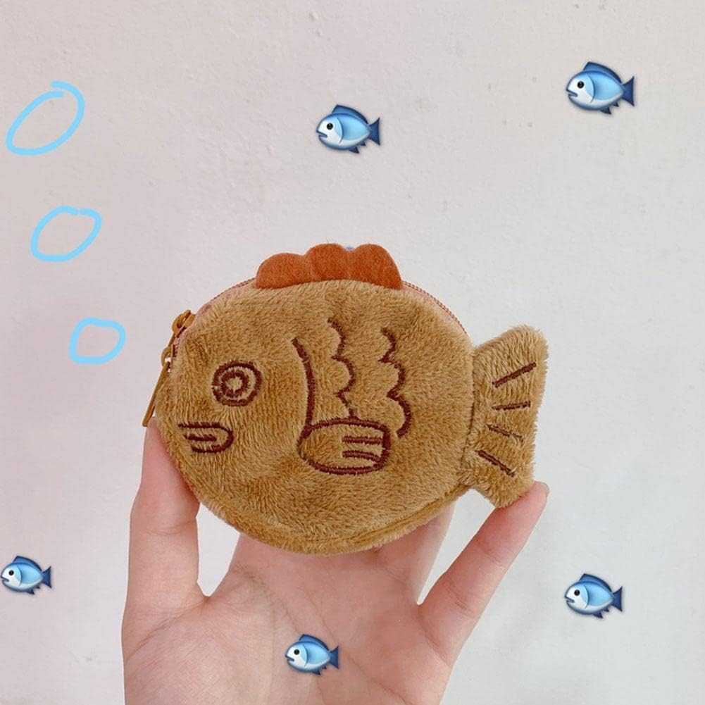 1Pc Brown Cute Plush Coin Purse Keychain, Mini Wrist Purse Bag, Japanese Creative Adjustable Soft Taiyaki Coin Pendant With Zipper Plush Pouch for Girl Women's Coin Purses and Pouches, Fish - Image 3