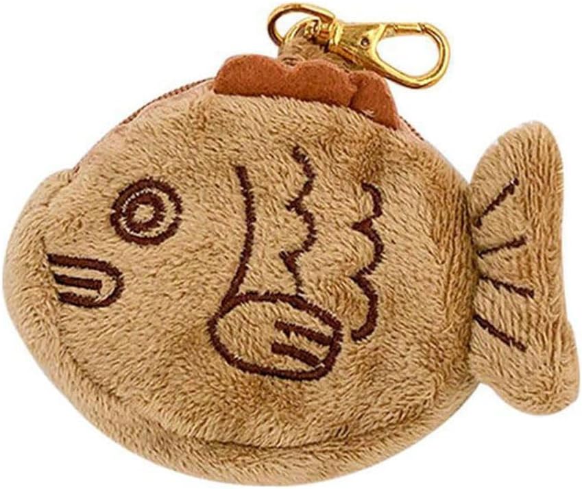 1Pc Brown Cute Plush Coin Purse Keychain, Mini Wrist Purse Bag, Japanese Creative Adjustable Soft Taiyaki Coin Pendant With Zipper Plush Pouch for Girl Women's Coin Purses and Pouches, Fish - Image 4