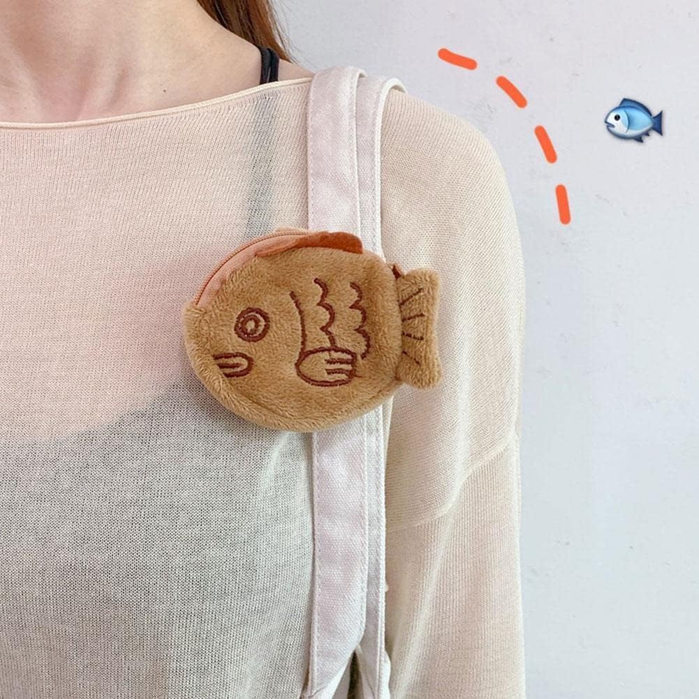 1Pc Brown Cute Plush Coin Purse Keychain, Mini Wrist Purse Bag, Japanese Creative Adjustable Soft Taiyaki Coin Pendant With Zipper Plush Pouch for Girl Women's Coin Purses and Pouches, Fish - Image 7
