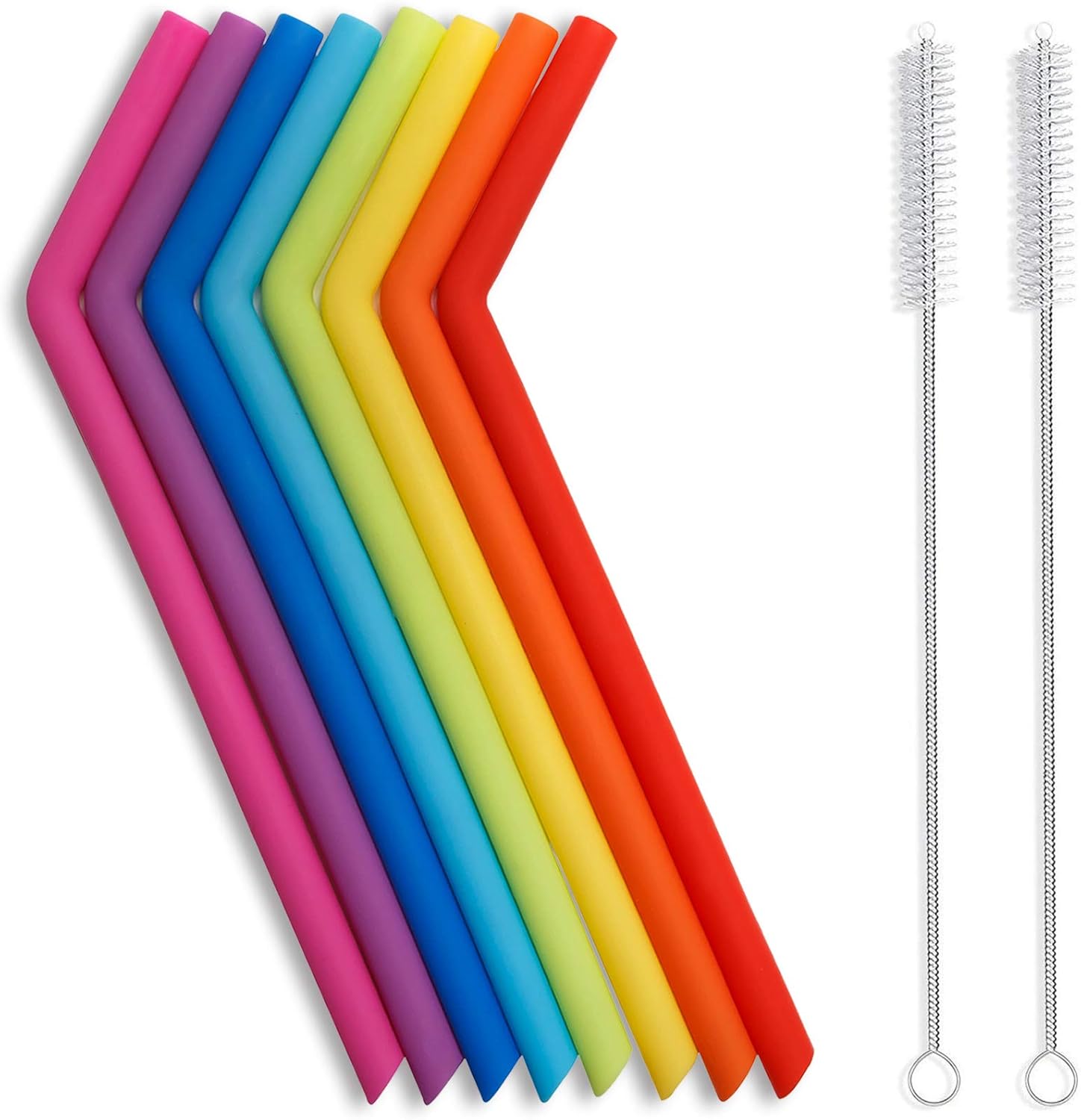 Reusable Silicone Straws, Long Flexible Silicone Drinking Straws with Cleaning Brushes for 30 oz Tumblers - 10 Pieces - BPA-Free - No Rubber Taste - Image 1