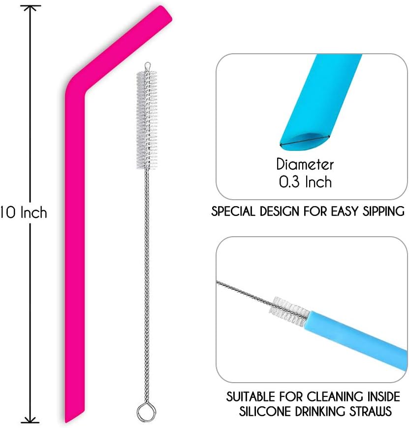 Reusable Silicone Straws, Long Flexible Silicone Drinking Straws with Cleaning Brushes for 30 oz Tumblers - 10 Pieces - BPA-Free - No Rubber Taste - Image 2