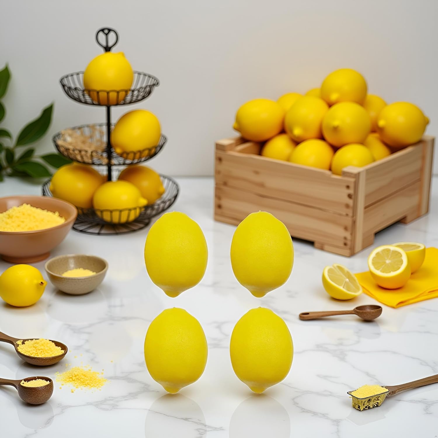4 Pcs Artificial Yellow Lemons Lifelike Fake Fruit for Home Kitchen Party Decoration Photography Prop Artificial Fruit Artificial Plants and Flowers - Image 2