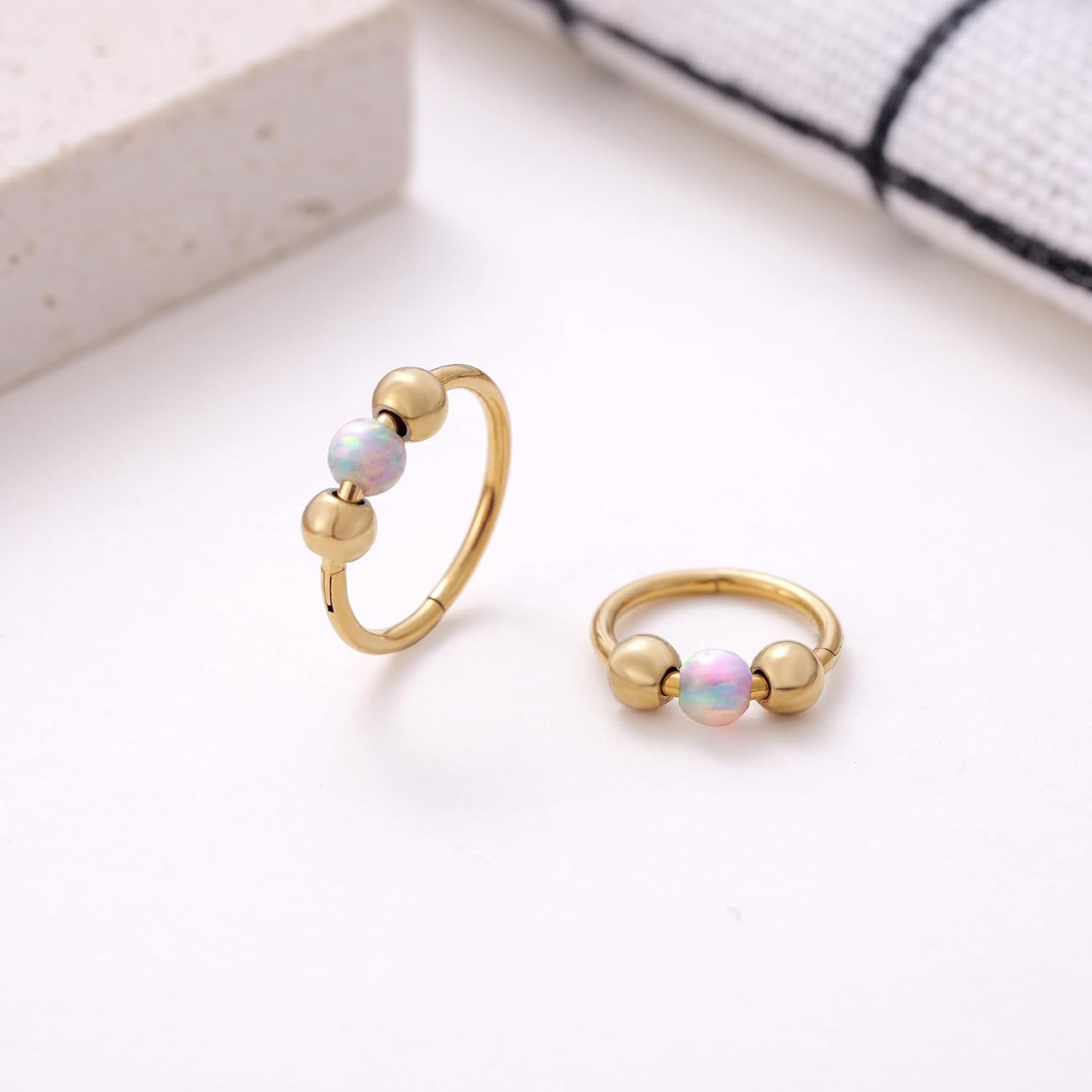 Kvekstio Opal Nose Ring Set for Women, Stainless Steel Septum Noses Body Piercing Jewelry, Cartilage Nosing Rings - Image 1
