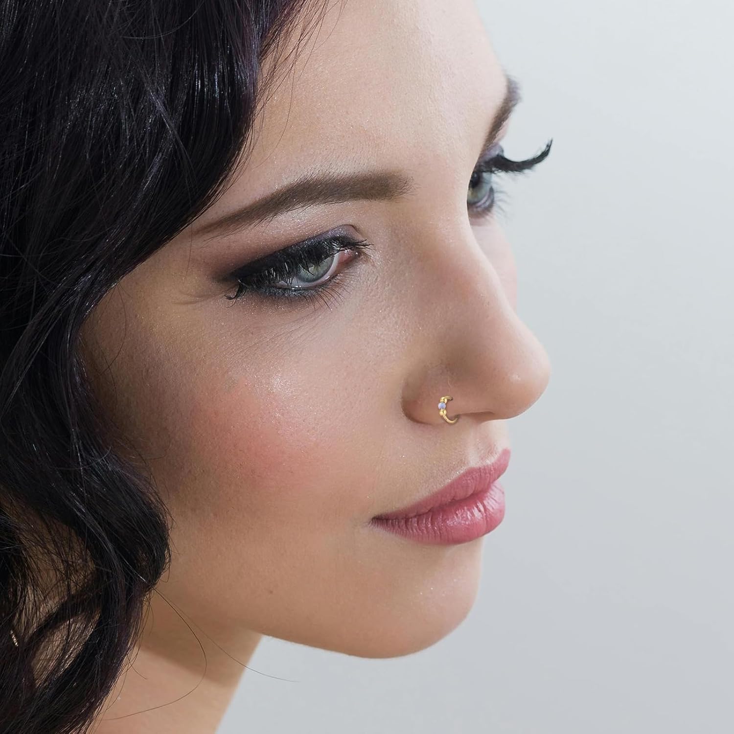 Kvekstio Opal Nose Ring Set for Women, Stainless Steel Septum Noses Body Piercing Jewelry, Cartilage Nosing Rings - Image 2