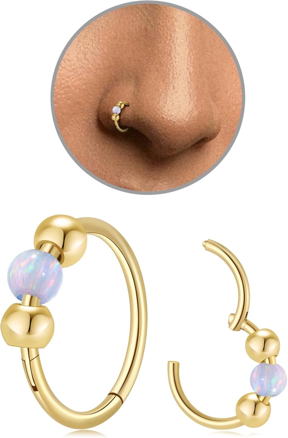 Kvekstio Opal Nose Ring Set for Women, Stainless Steel Septum Noses Body Piercing Jewelry, Cartilage Nosing Rings - Image 7