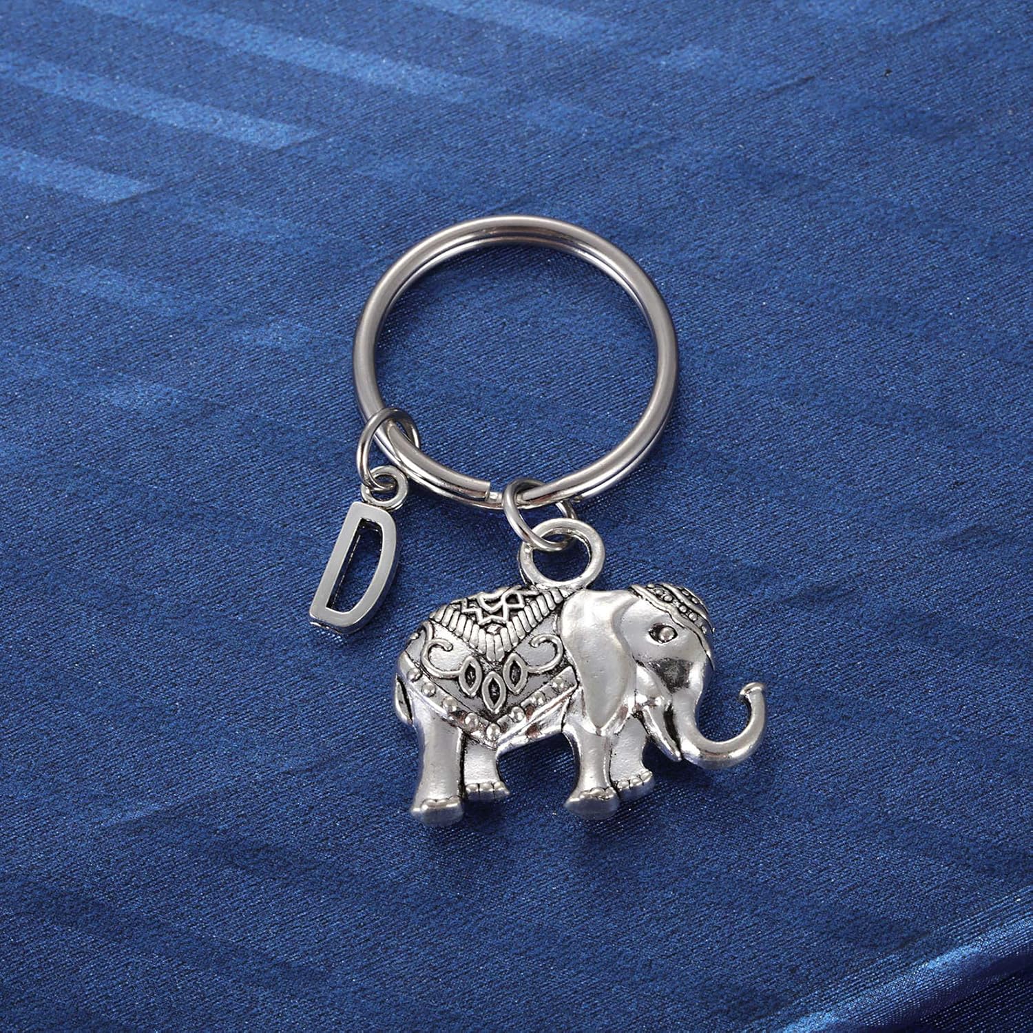 Initial Elephant Charm Keychain Elephant Keyring Elephant Lover Accessory Strength Friendship Gift for Girls Women - Image 1