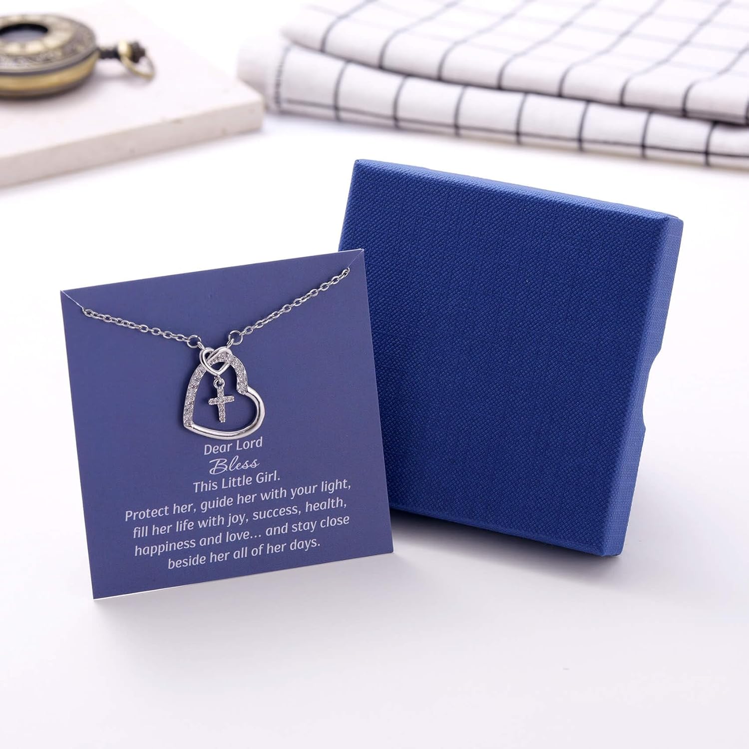 Kvekstio Christian Gift Heart Cross Necklace with Prayer Blessing Card for Teens Women, First Communion Confirmation Gift - Image 6