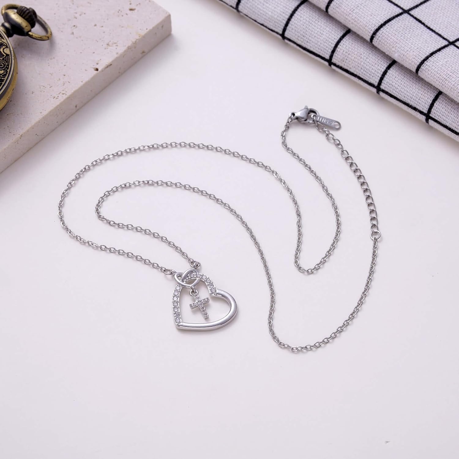 Kvekstio Christian Gift Heart Cross Necklace with Prayer Blessing Card for Teens Women, First Communion Confirmation Gift - Image 7