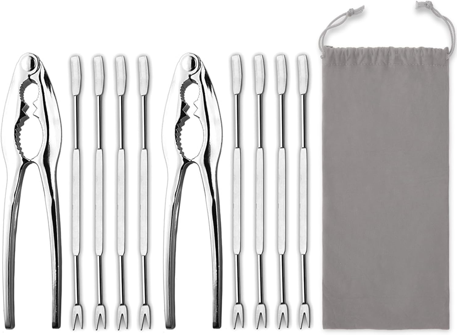 Lobster Crackers and Picks Set, 10-Piece Crab Leg Cracker Tools - Stainless Steel Seafood Crackers & Forks Nut Cracker Set - Dishwasher Safe - Image 1