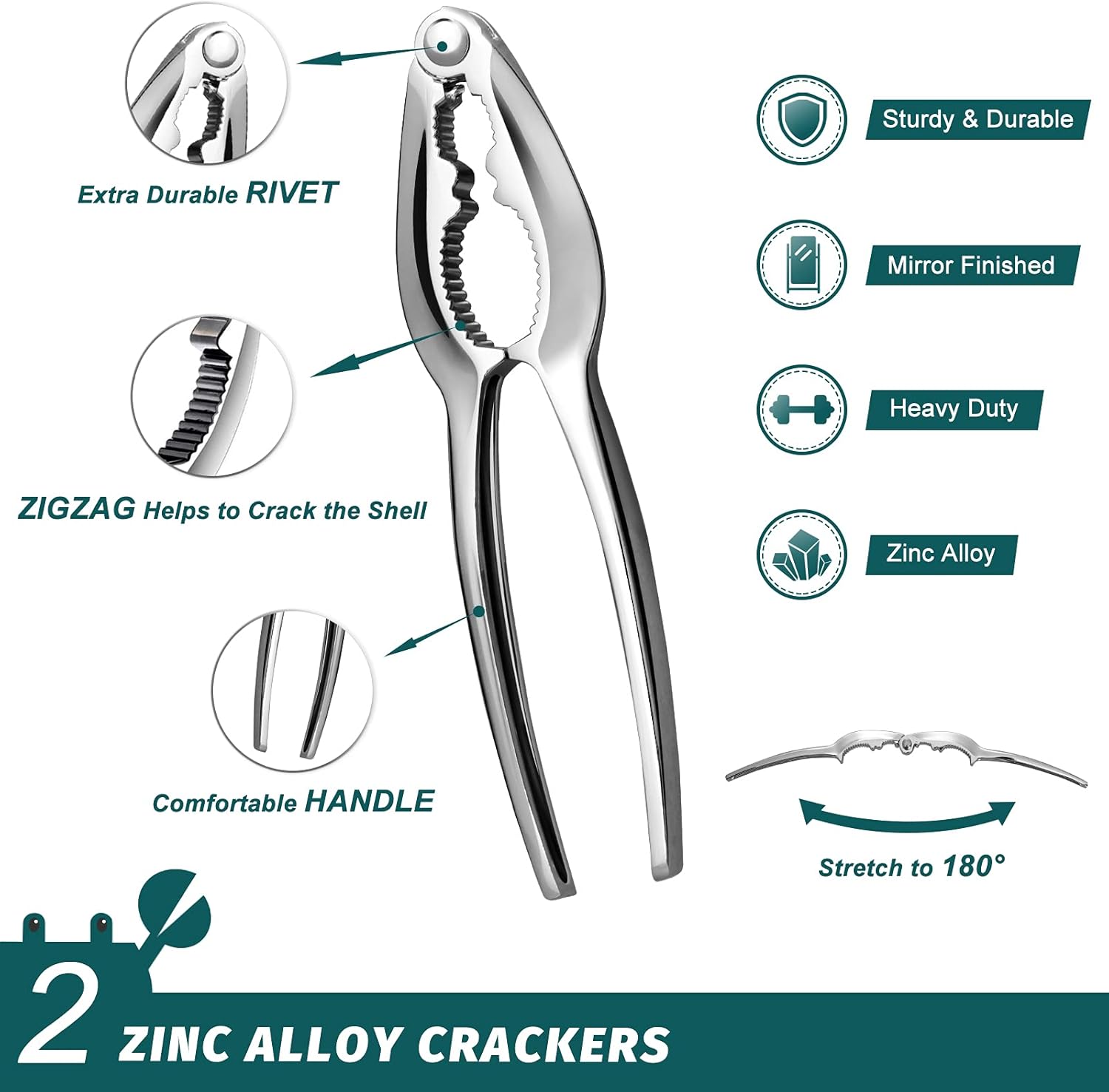 Lobster Crackers and Picks Set, 10-Piece Crab Leg Cracker Tools - Stainless Steel Seafood Crackers & Forks Nut Cracker Set - Dishwasher Safe - Image 3