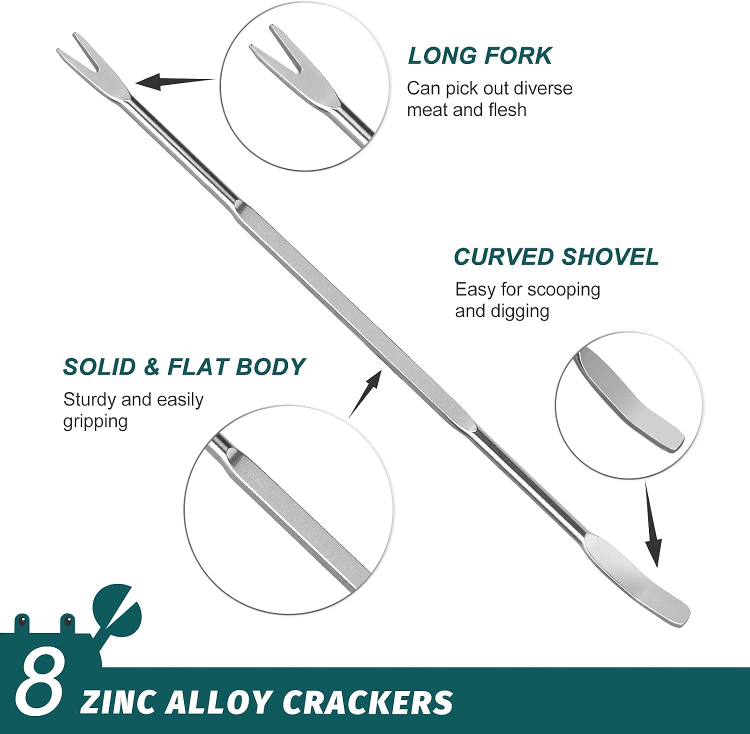 Lobster Crackers and Picks Set, 10-Piece Crab Leg Cracker Tools - Stainless Steel Seafood Crackers & Forks Nut Cracker Set - Dishwasher Safe - Image 4
