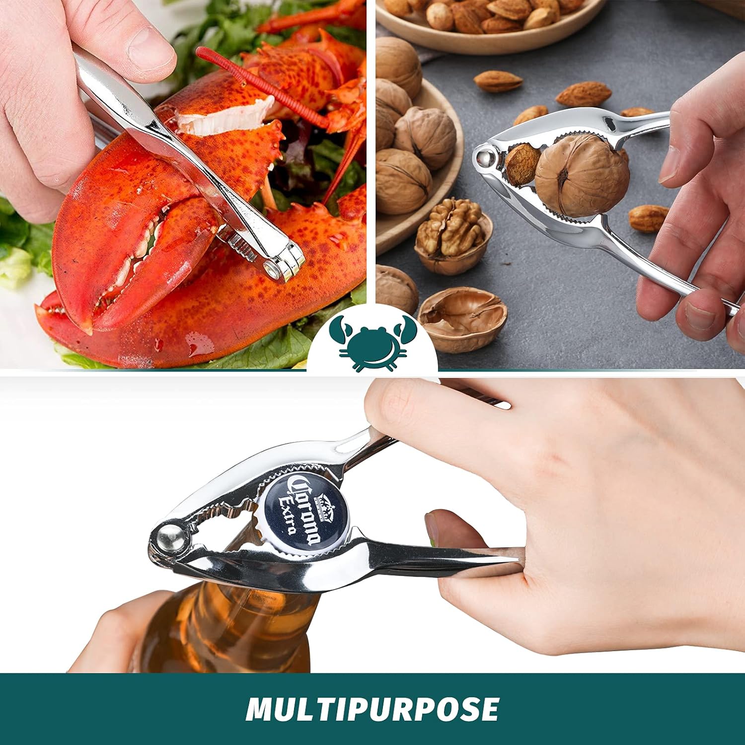 Lobster Crackers and Picks Set, 10-Piece Crab Leg Cracker Tools - Stainless Steel Seafood Crackers & Forks Nut Cracker Set - Dishwasher Safe - Image 7
