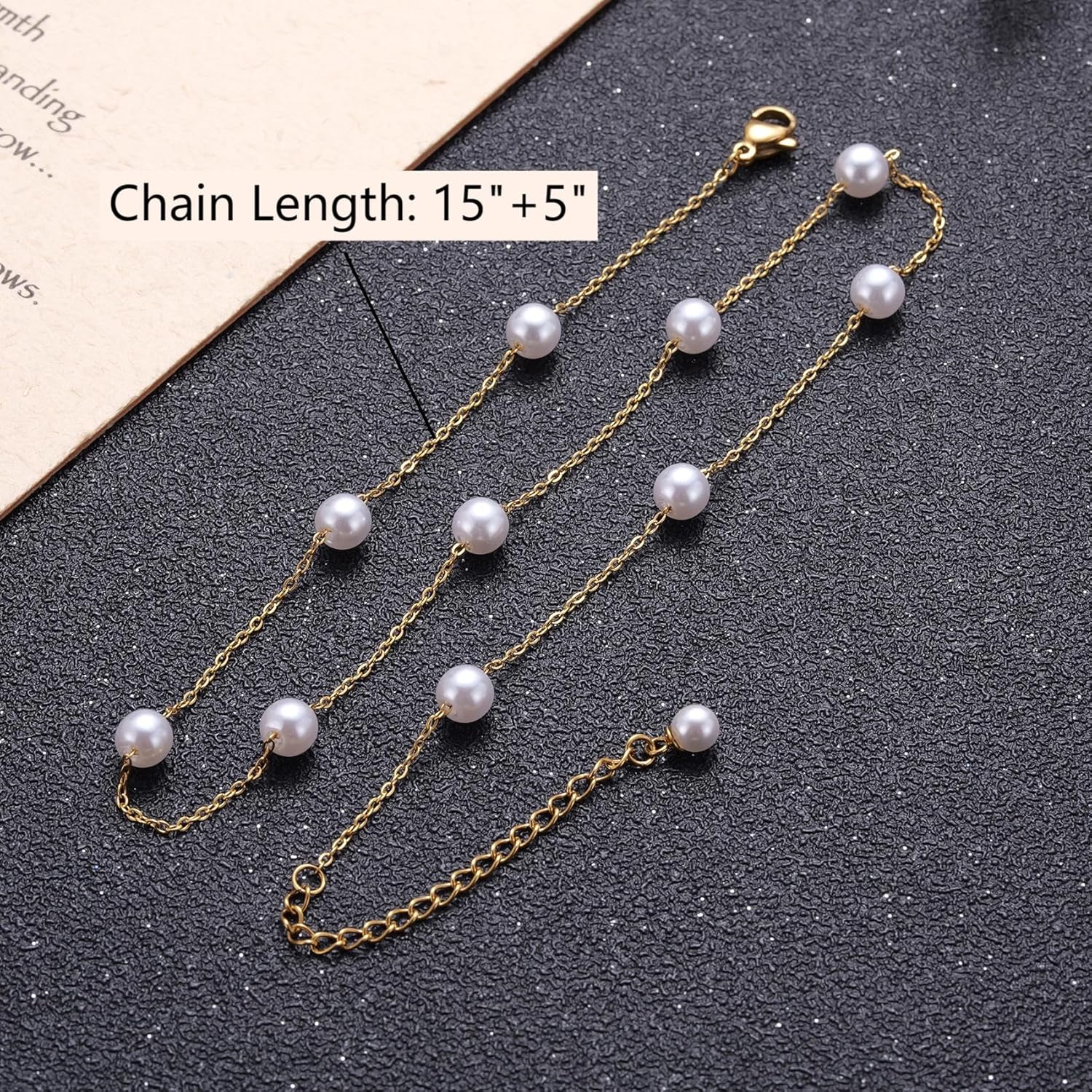 Gold-Plated Floating Pearl Necklace for Women – Minimalist Imitation White Pearls Chain, Station Pearl Necklace Gift for Bride Bridesmaids Mom Wife Daughter, Wedding Birthday Christmas - Image 6