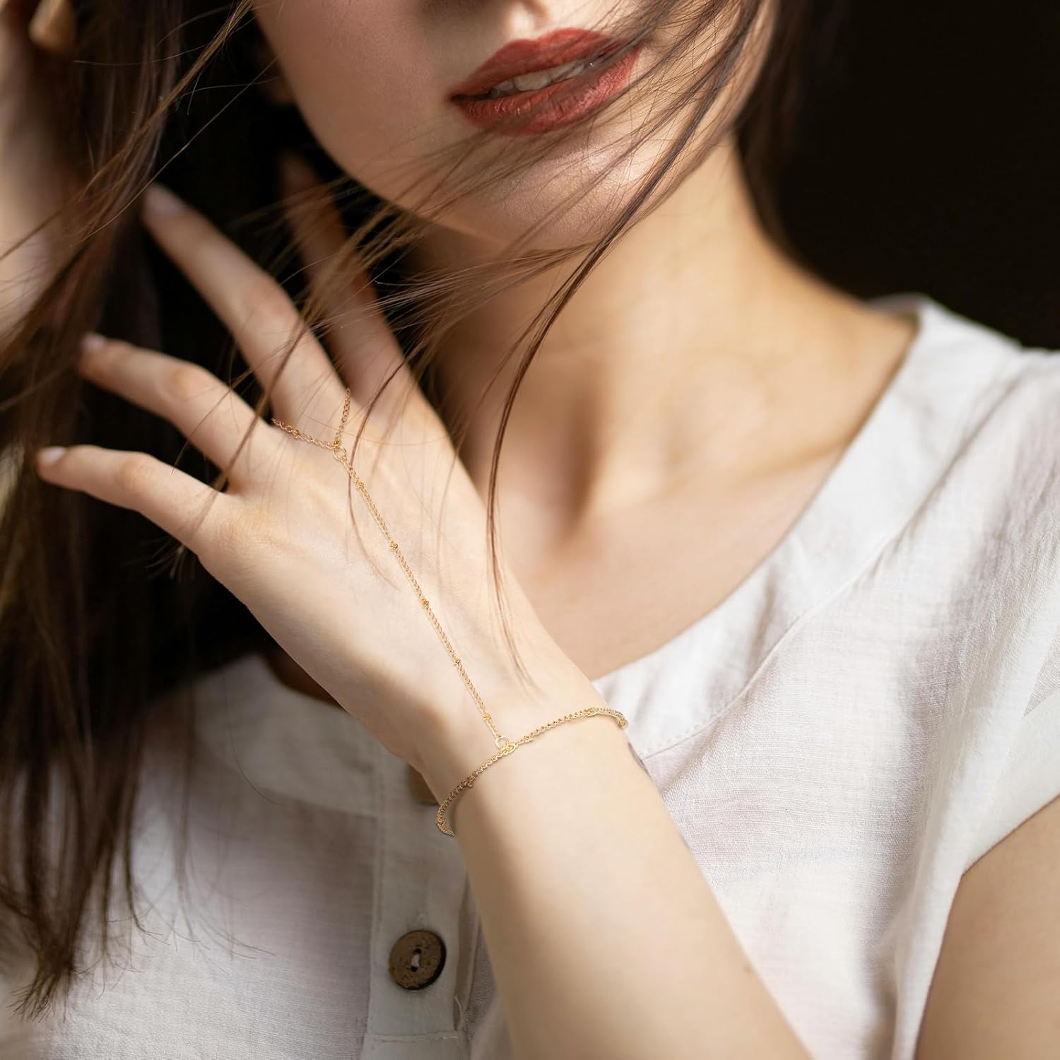3 Pack Gold Hand Chain Bracelet Set for Women – Dainty Layered Finger Ring Bracelets, Boho Wrist Accessory for Wedding Prom Beach Party, Elegant Hand Jewelry Gift for Bridesmaids Daughter - Image 5