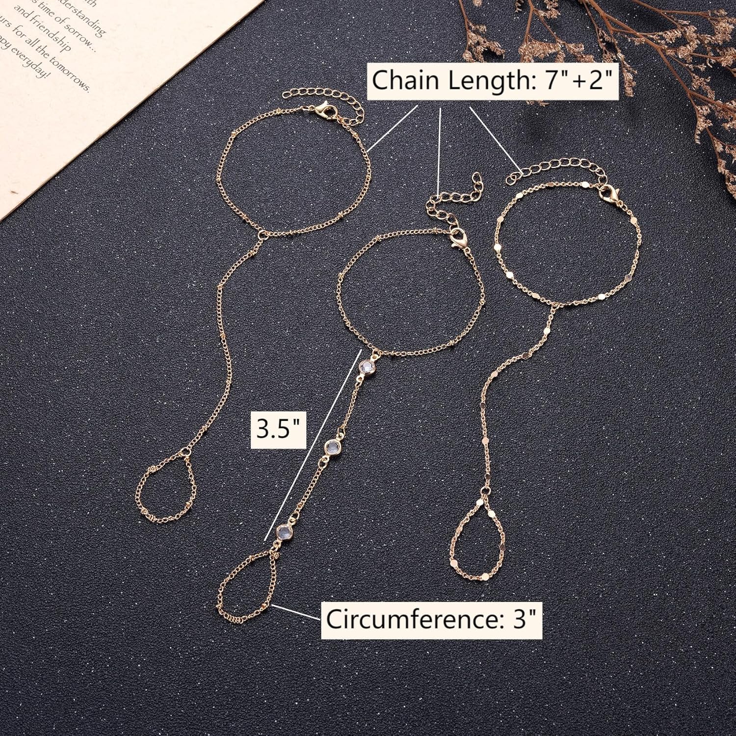 3 Pack Gold Hand Chain Bracelet Set for Women – Dainty Layered Finger Ring Bracelets, Boho Wrist Accessory for Wedding Prom Beach Party, Elegant Hand Jewelry Gift for Bridesmaids Daughter - Image 6