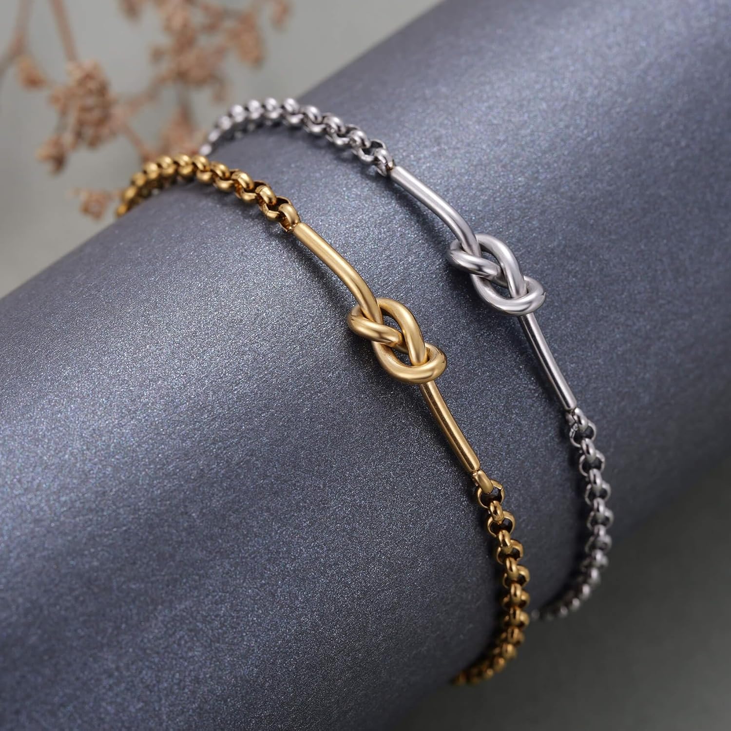Kvekstio Set of 2 Friendship Knot Bracelets for Women – Gold & Silver Matching Chain Bracelets for Best Friends Besties or Bridesmaids, Meaningful Long-Distance Gift for Birthday Christmas Wedding - Image 2