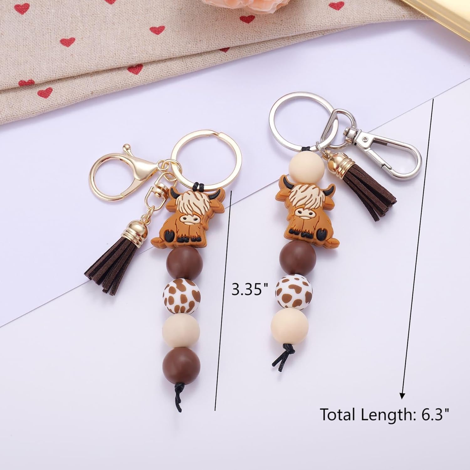 Kvekstio Cute Highland Cow Keychain, 2 Pack Farm Animal Cow Print Silicone Bead Key Ring with Tassel Gift for Women Men, Farmhouse Country Style Purse Bag Accessories for Cows Lovers Party Favors - Image 6