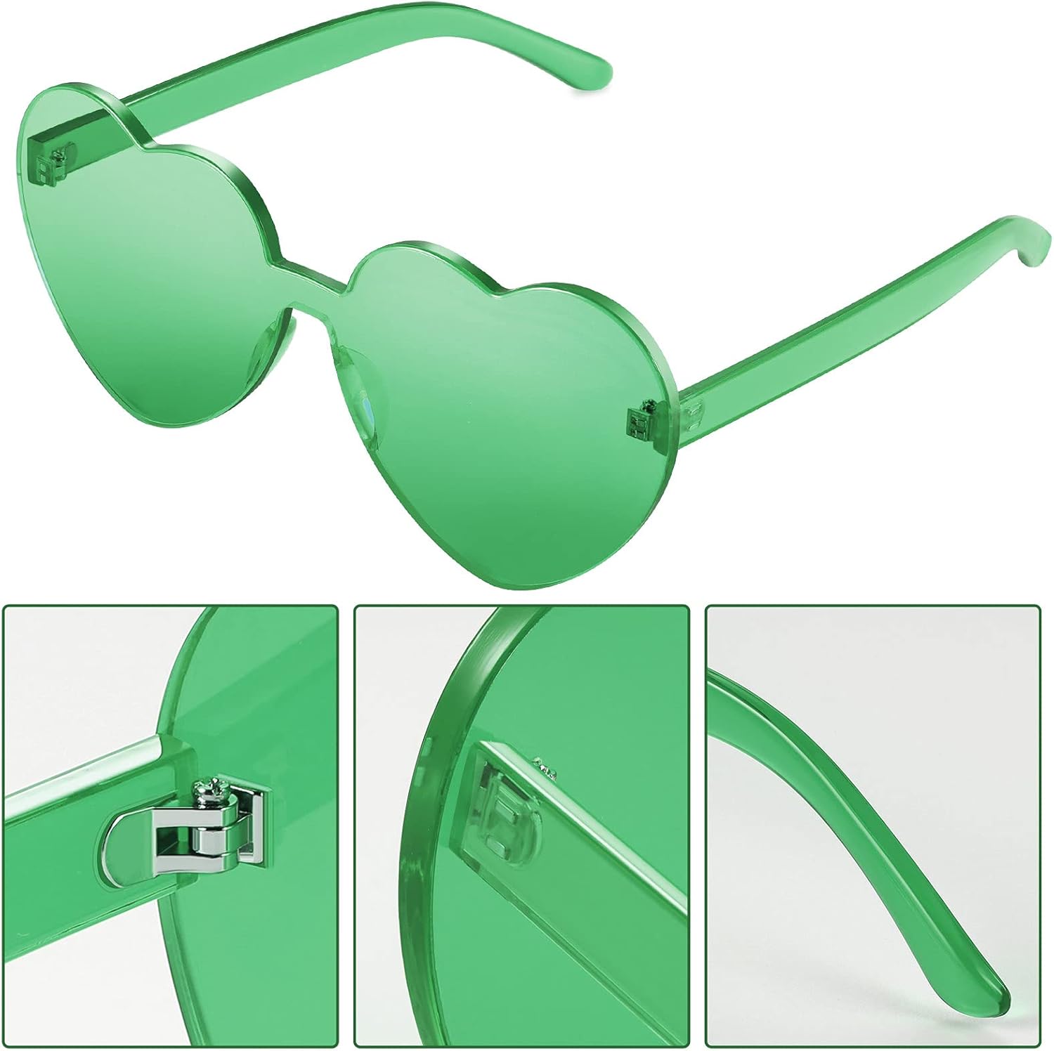 Maxdot 2 Pieces Heart Shape Rimless Sunglasses Transparent Candy Color Frameless Glasses Love Eyewear - Image 1