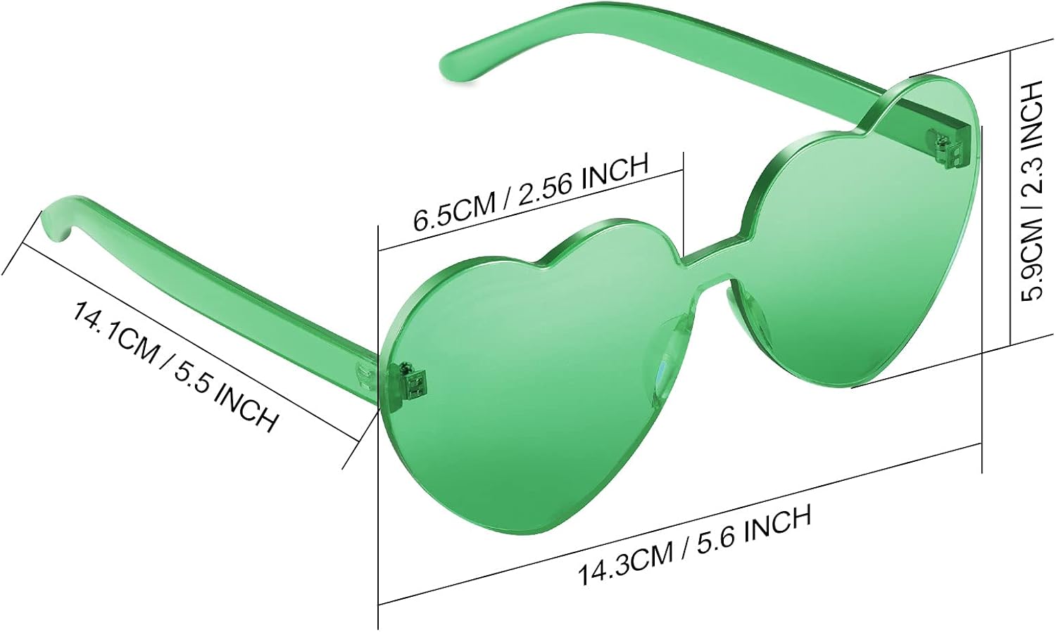 Maxdot 2 Pieces Heart Shape Rimless Sunglasses Transparent Candy Color Frameless Glasses Love Eyewear - Image 2