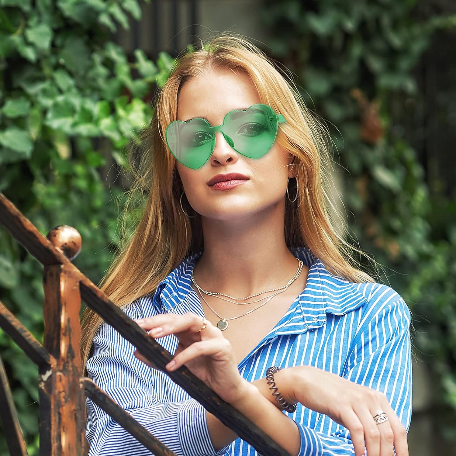 Maxdot 2 Pieces Heart Shape Rimless Sunglasses Transparent Candy Color Frameless Glasses Love Eyewear - Image 4