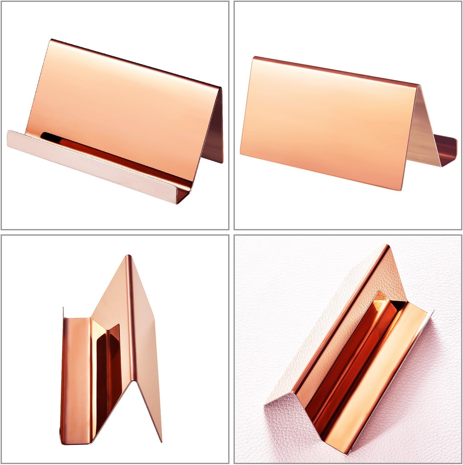 Maxdot Rose Gold Business Card Holders Stainless Steel Name Cards Display Stand Desktop Rack Organizer for Office Home Desk Accessories - Image 1