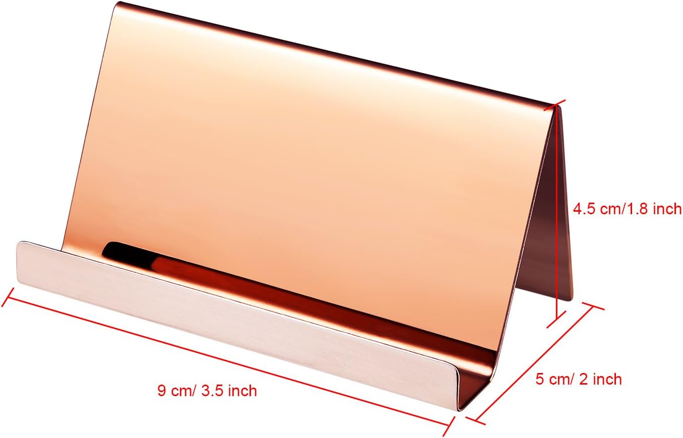 Maxdot Rose Gold Business Card Holders Stainless Steel Name Cards Display Stand Desktop Rack Organizer for Office Home Desk Accessories - Image 3