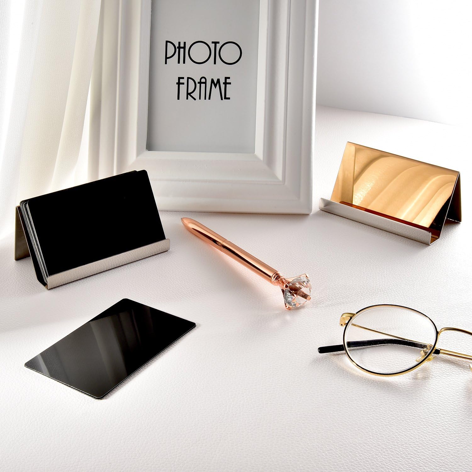 Maxdot Rose Gold Business Card Holders Stainless Steel Name Cards Display Stand Desktop Rack Organizer for Office Home Desk Accessories - Image 5