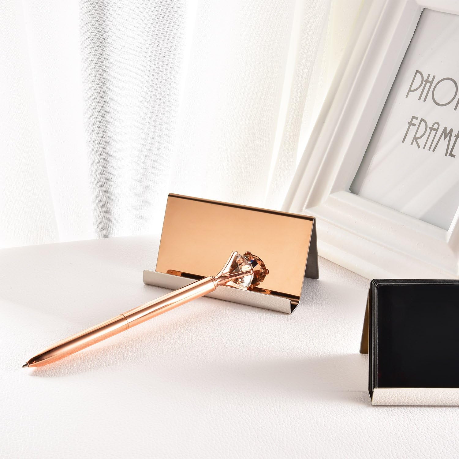 Maxdot Rose Gold Business Card Holders Stainless Steel Name Cards Display Stand Desktop Rack Organizer for Office Home Desk Accessories - Image 6