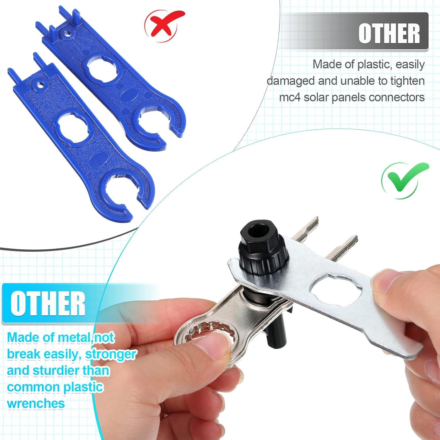 Landhoow 6 Pcs Solar Panel Connector Tool Solar Metal Spanner Wrench Solar PV Disconnect Removal Tools Crimping Tool for Solar Panel Cable PV System Wire and Connectors, Assembly and Disassembly Kit - Image 4