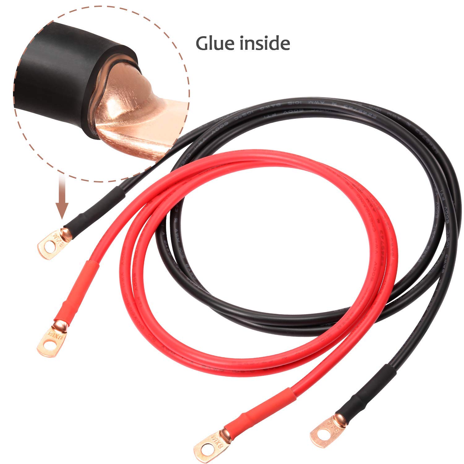 Maxdot 10 Pack UL Test Wire Lugs 8 Gauge Stud Ring Terminals Heavy Duty Copper Crimp Lugs Welding Cable Bare Copper Eyelet Lug with Heat Shrink Black, Red(8 AWG 3/8 Ring) - Image 3
