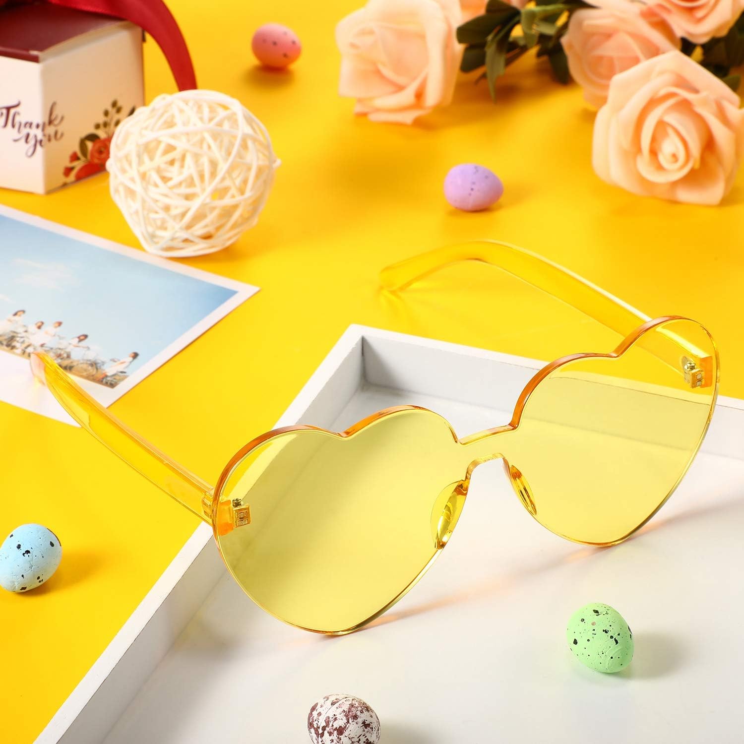 Maxdot Heart Shape Sunglasses Rimless Transparent Heart Glasses Colorful Party Favors - Image 4
