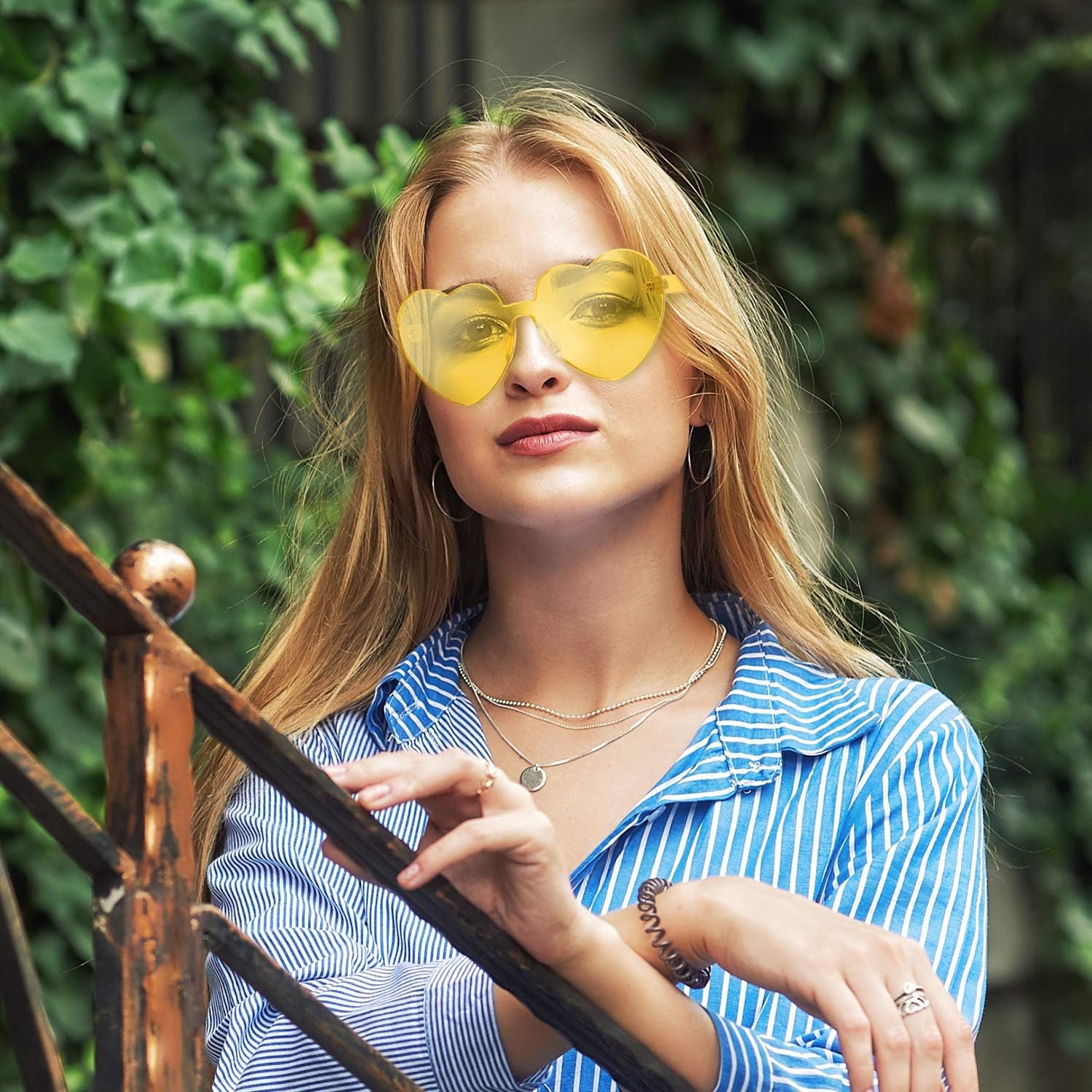 Maxdot Heart Shape Sunglasses Rimless Transparent Heart Glasses Colorful Party Favors - Image 6