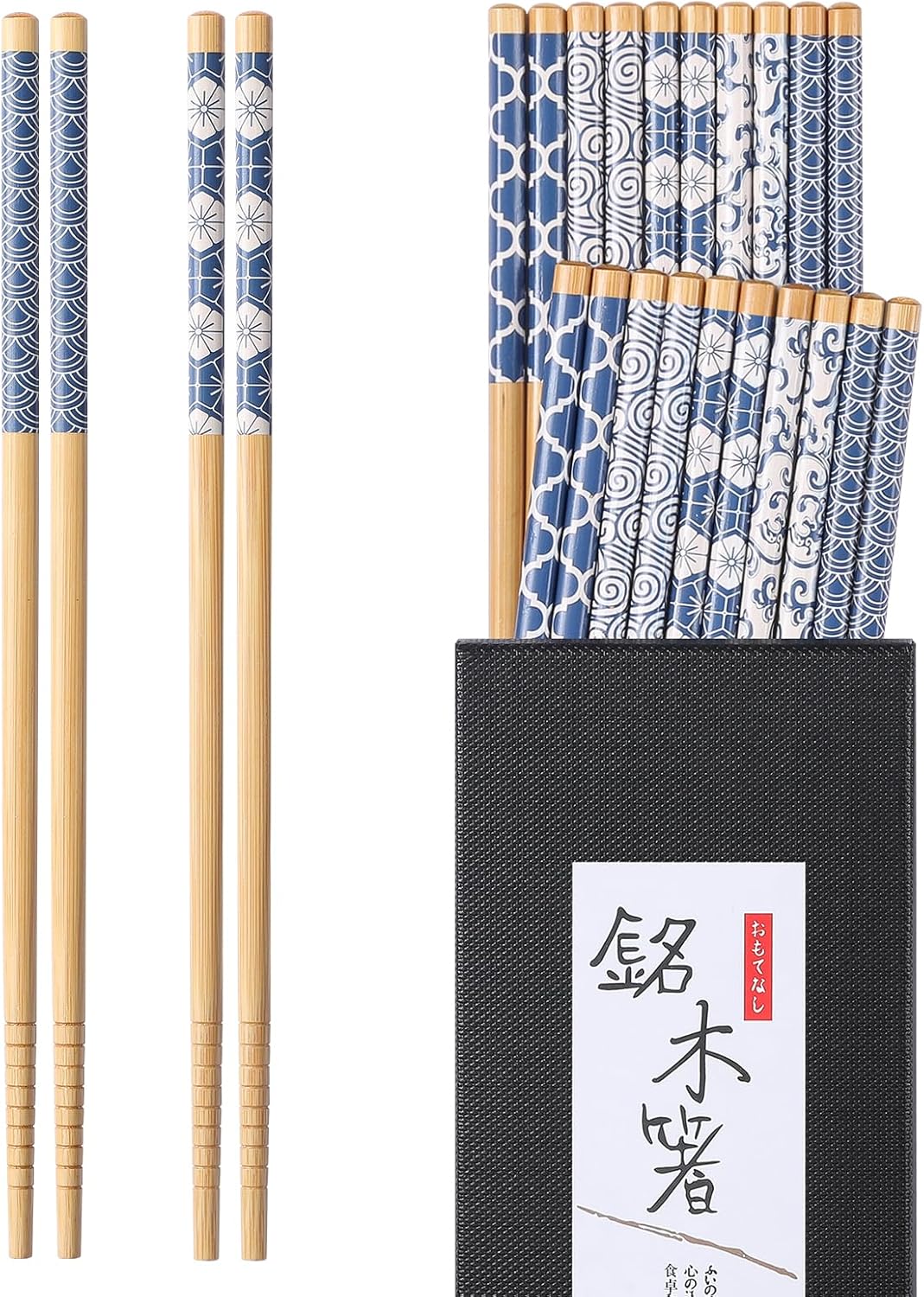 10 Pairs Reusable Bamboo Chopsticks, Japanese Style Natural Bamboo Wooden Chopstick Classic Style Chop Stick 8.8 Inch - Image 1