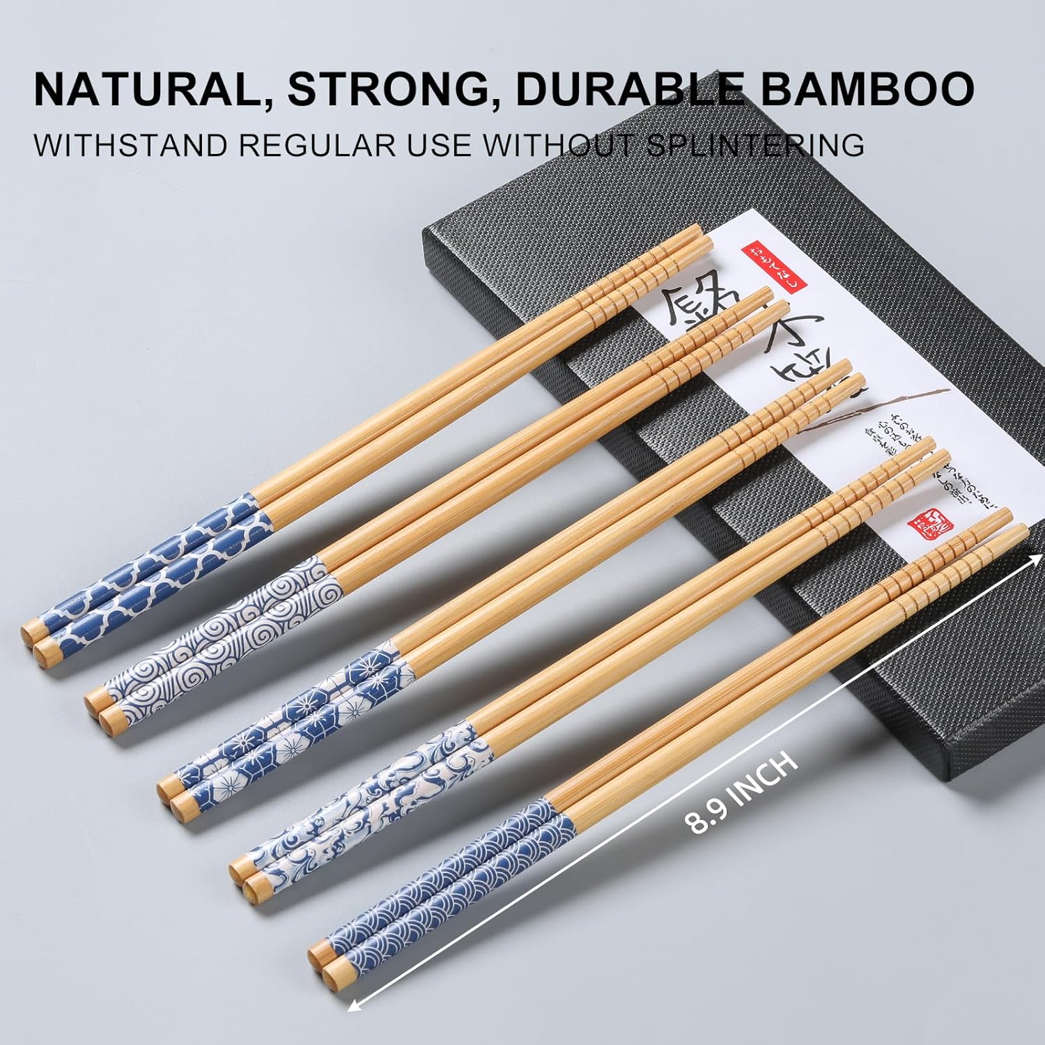 10 Pairs Reusable Bamboo Chopsticks, Japanese Style Natural Bamboo Wooden Chopstick Classic Style Chop Stick 8.8 Inch - Image 2