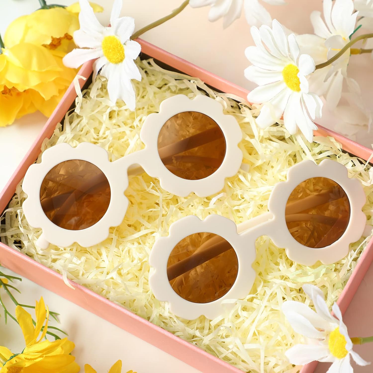 Landhoow 2 Pcs Flower Girl Sunglasses Kids Round Sunglasses Flower Girl Proposal Gift Cute Glasses for Outdoor Beach Party - Image 1