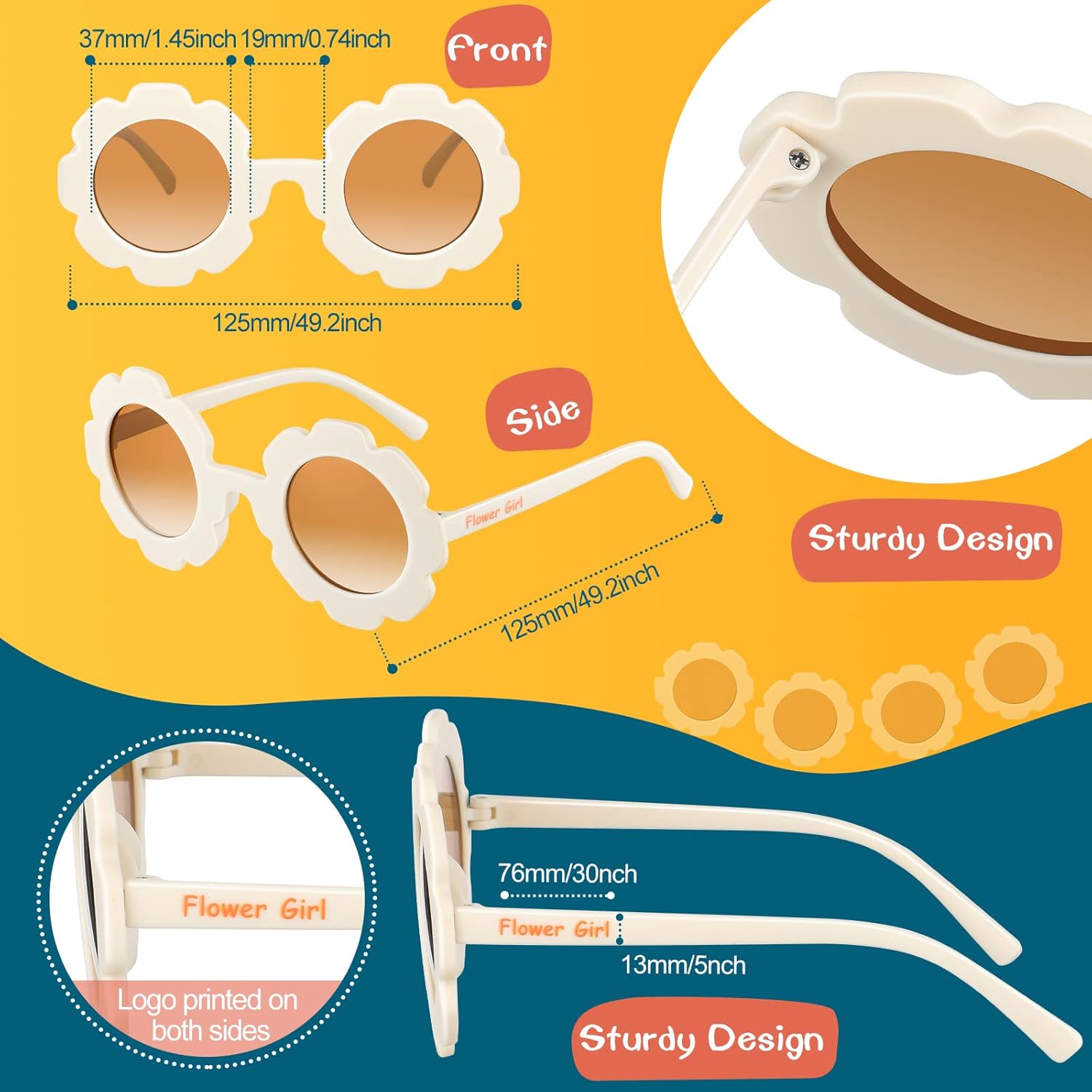 Landhoow 2 Pcs Flower Girl Sunglasses Kids Round Sunglasses Flower Girl Proposal Gift Cute Glasses for Outdoor Beach Party - Image 2