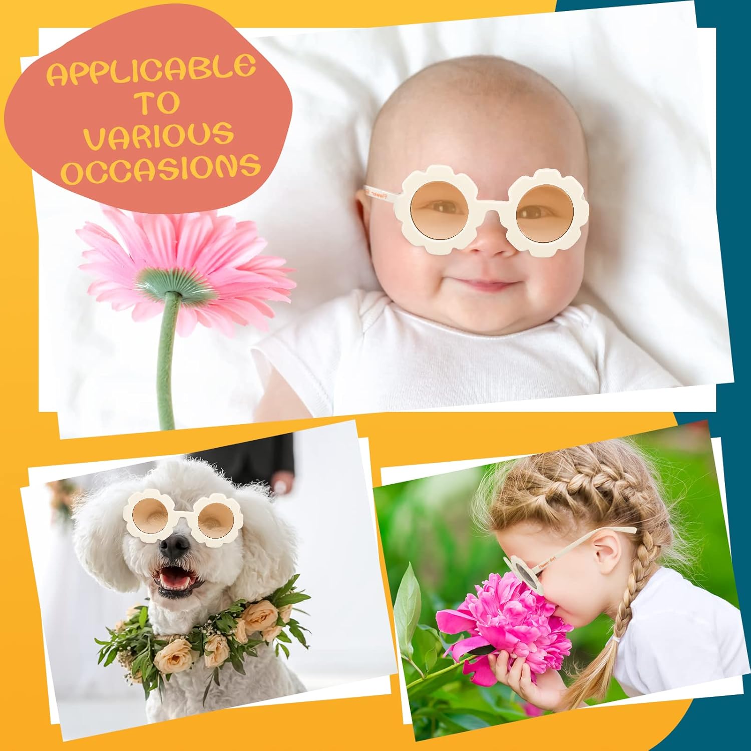 Landhoow 2 Pcs Flower Girl Sunglasses Kids Round Sunglasses Flower Girl Proposal Gift Cute Glasses for Outdoor Beach Party - Image 3