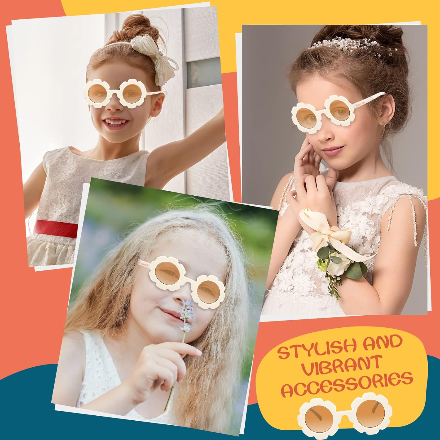 Landhoow 2 Pcs Flower Girl Sunglasses Kids Round Sunglasses Flower Girl Proposal Gift Cute Glasses for Outdoor Beach Party - Image 4