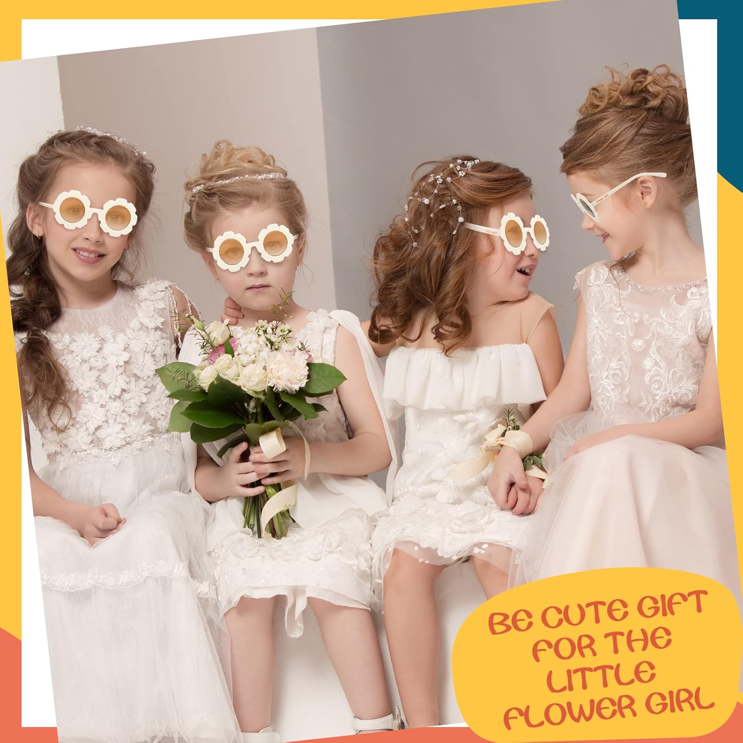 Landhoow 2 Pcs Flower Girl Sunglasses Kids Round Sunglasses Flower Girl Proposal Gift Cute Glasses for Outdoor Beach Party - Image 5