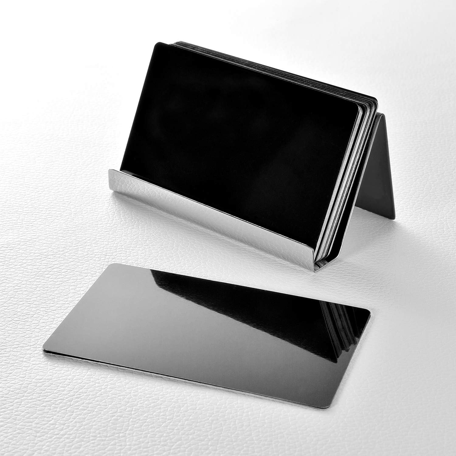 Maxdot 2 Pack Stainless Steel Business Cards Holders Desktop Credit Name Card Display Organizer for Business Mental Name Case Rack for Office Home Daily Use(Black) - Image 4
