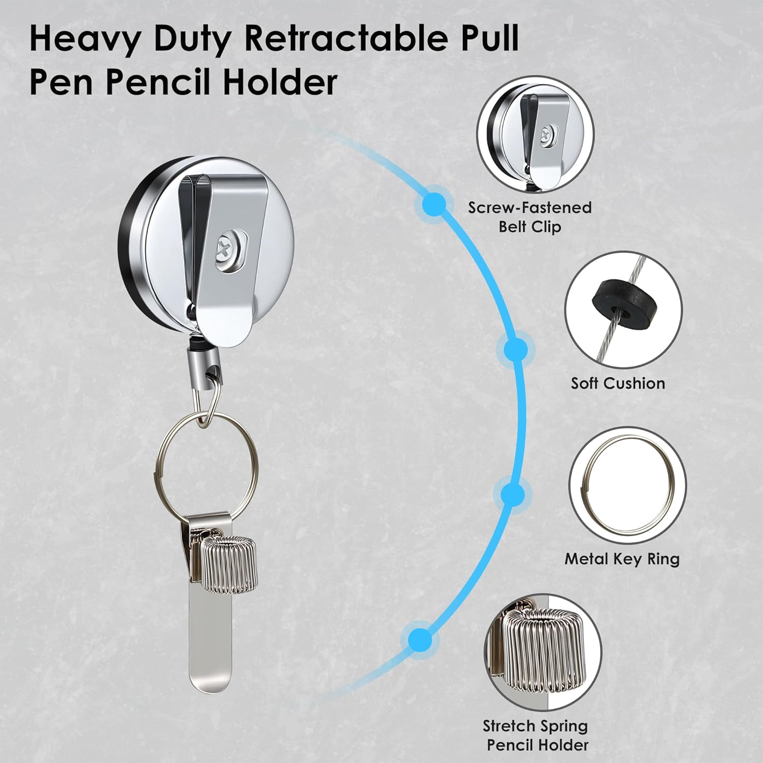 Landhoow 2 Pcs Retractable Pull Pen Pencil Holder, 27.5'' Retractable Pen Holder for Carpenters, Workers, Nurses, Bricklayer, Waiter, Universal Pencil Lanyard with Belt Clip and Key Ring - Image 2