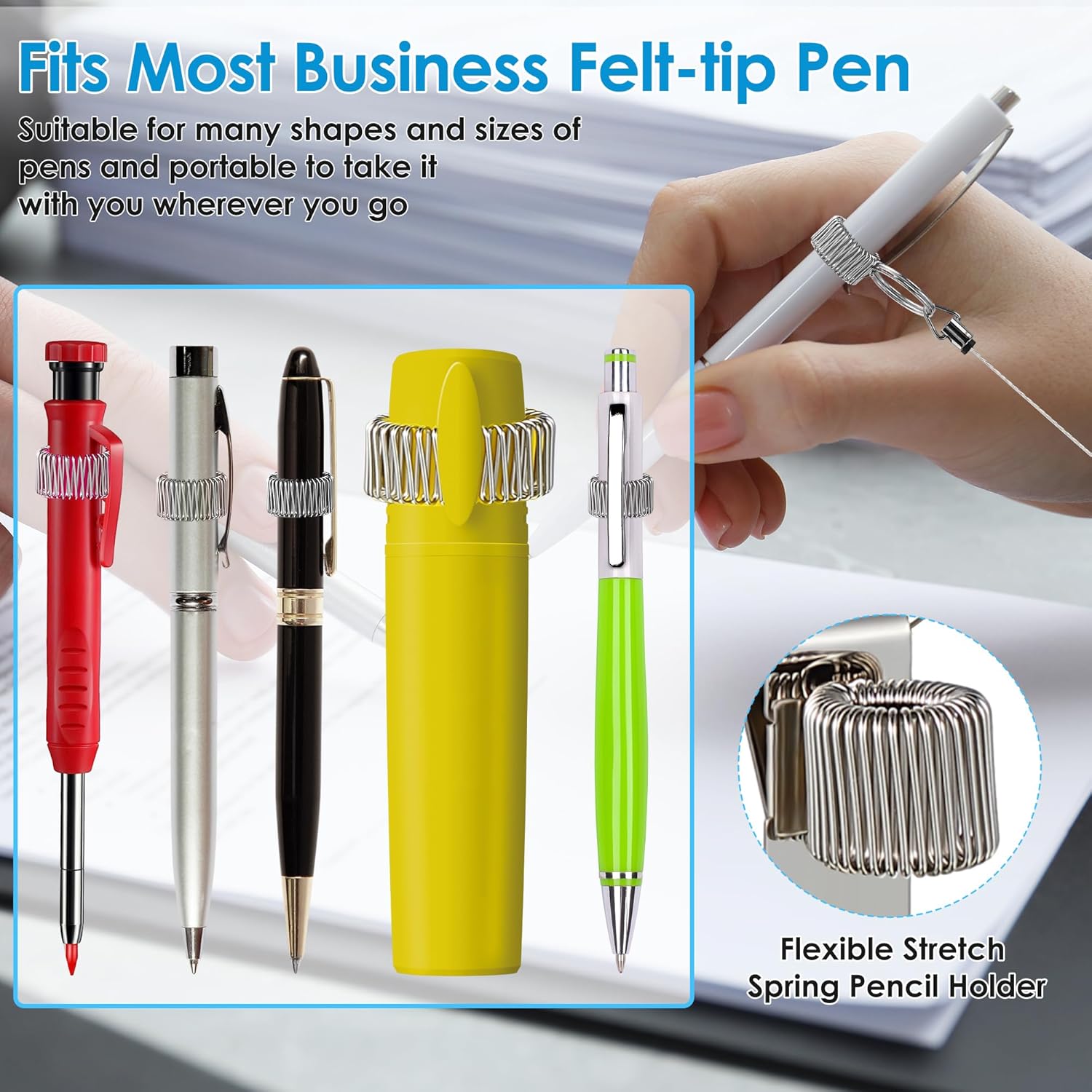 Landhoow 2 Pcs Retractable Pull Pen Pencil Holder, 27.5'' Retractable Pen Holder for Carpenters, Workers, Nurses, Bricklayer, Waiter, Universal Pencil Lanyard with Belt Clip and Key Ring - Image 3