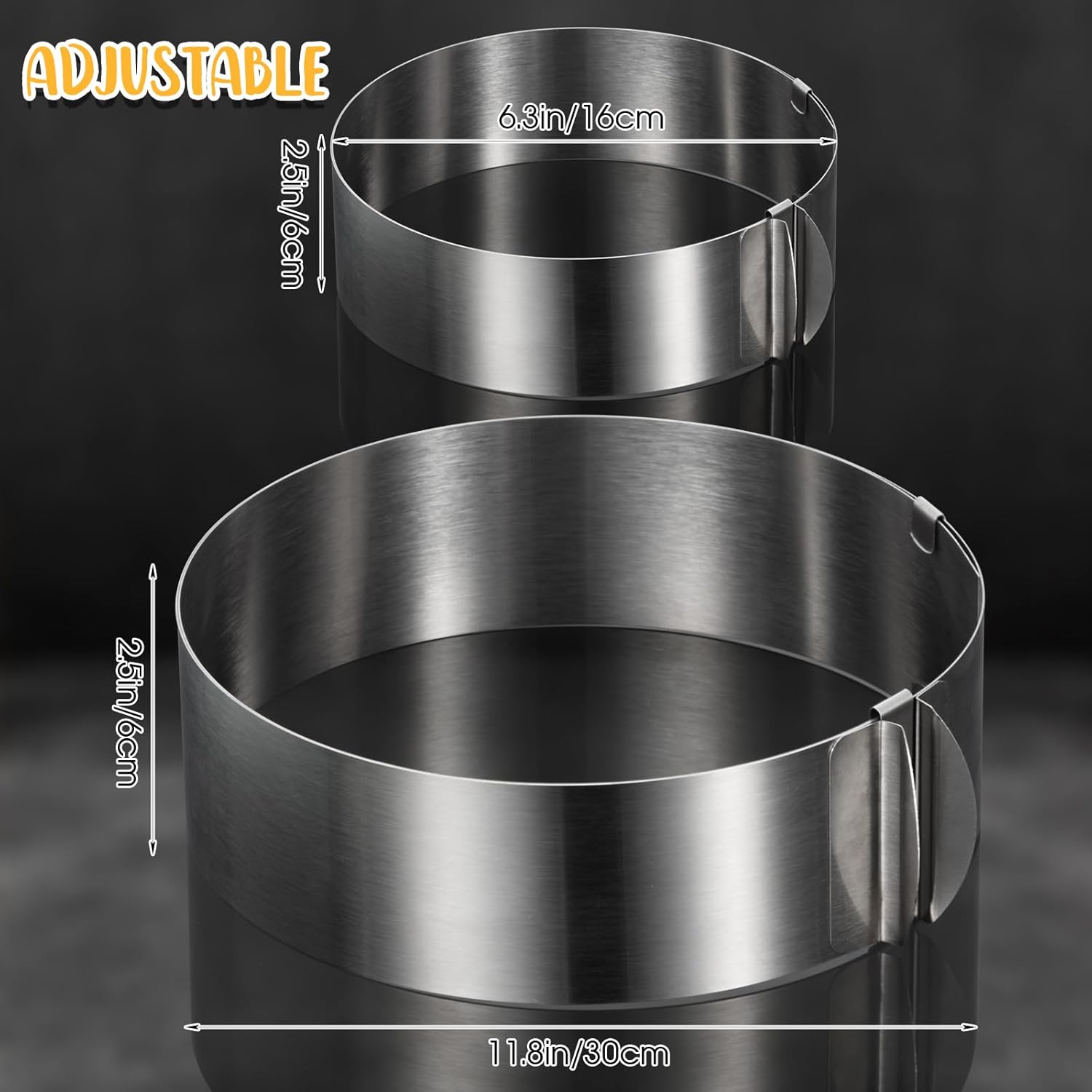 Amylove 6-12 Inch Round Cookie Cutter Adjustable Circle Cookie Cutter Stainless Steel Round Cake Trimmer for Baking Kit Mousse Layered Cake Biscuit Food Tiramisu Pastry - Image 1