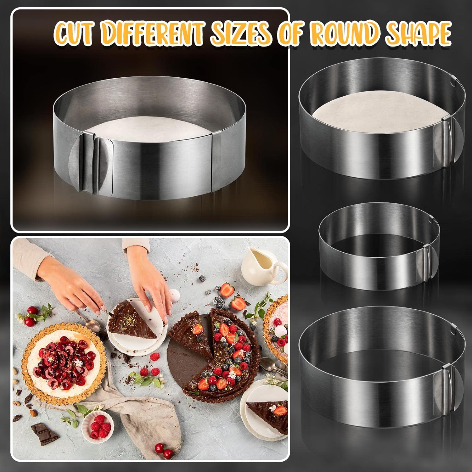 Amylove 6-12 Inch Round Cookie Cutter Adjustable Circle Cookie Cutter Stainless Steel Round Cake Trimmer for Baking Kit Mousse Layered Cake Biscuit Food Tiramisu Pastry - Image 3