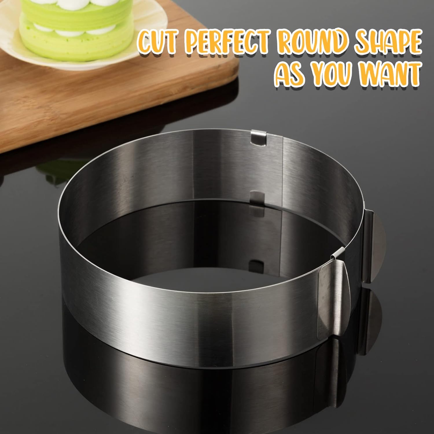 Amylove 6-12 Inch Round Cookie Cutter Adjustable Circle Cookie Cutter Stainless Steel Round Cake Trimmer for Baking Kit Mousse Layered Cake Biscuit Food Tiramisu Pastry - Image 4