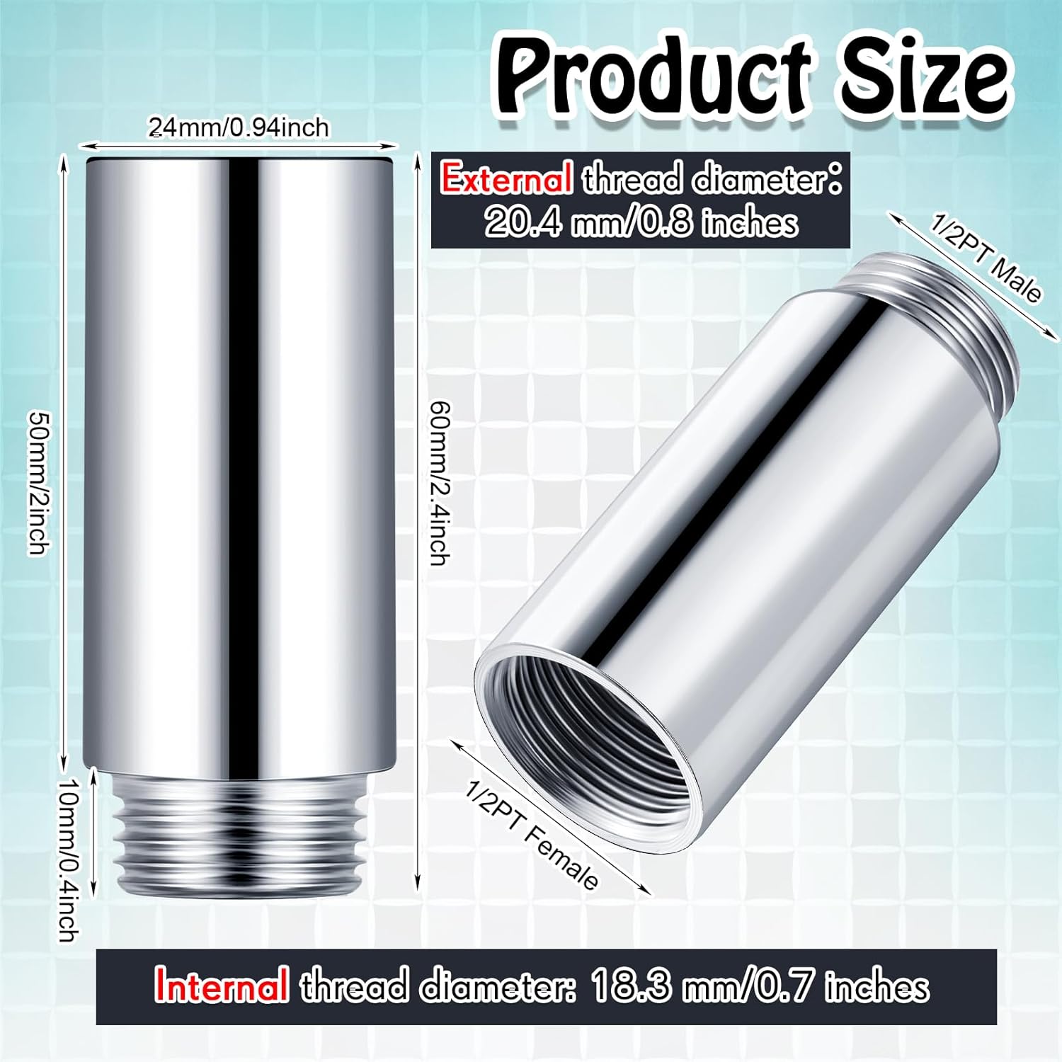 Amylove 2 Pcs Shower Head Extension Arm Stainless Steel Shower Pipe Extension 1/2pt Male to 1/2pt Female Thread Cast Pipe Fitting Coupler Adapter(2 Inch) - Image 1