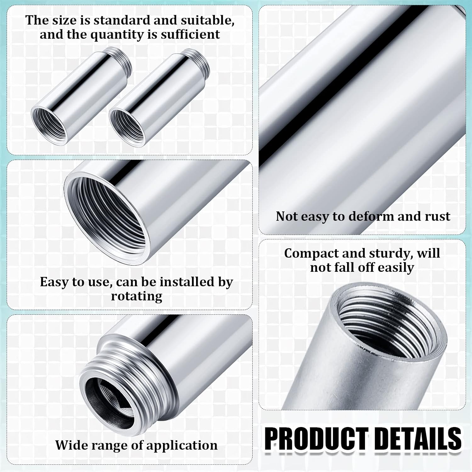 Amylove 2 Pcs Shower Head Extension Arm Stainless Steel Shower Pipe Extension 1/2pt Male to 1/2pt Female Thread Cast Pipe Fitting Coupler Adapter(2 Inch) - Image 3
