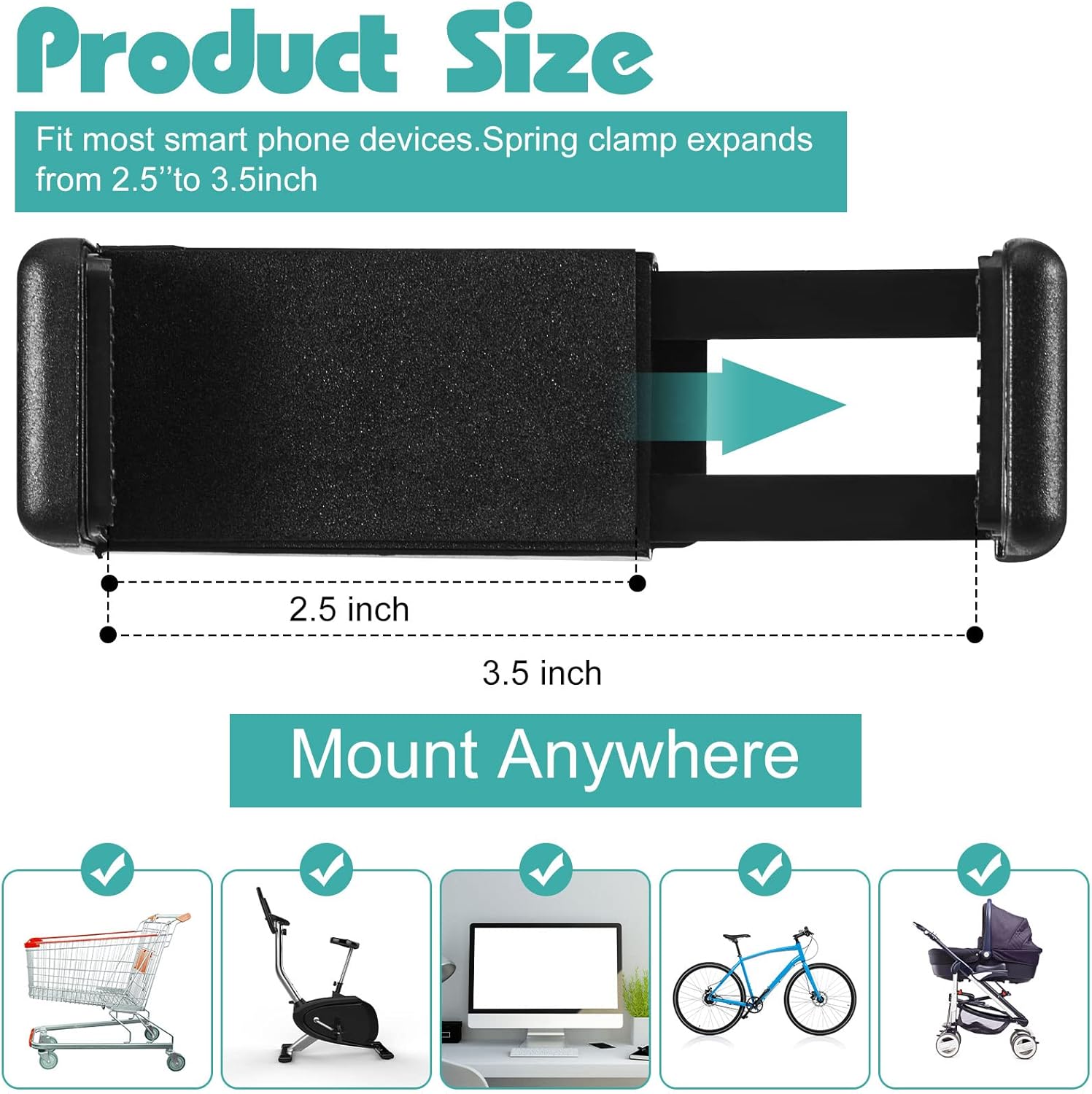 Amylove 2 Pcs Stroller Phone Holder Portable Cell Phone Holder Stand Universal Stroller Accessories for Parent Baby Toddler Cellphone Clamp with Non Slip Silicone Arm Grip(Black,Novel) - Image 1